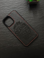 Premium Leather Case for iPhone 15 Plus Back Cover With Motivational Quote Work Hard Engraved by Zinoskins