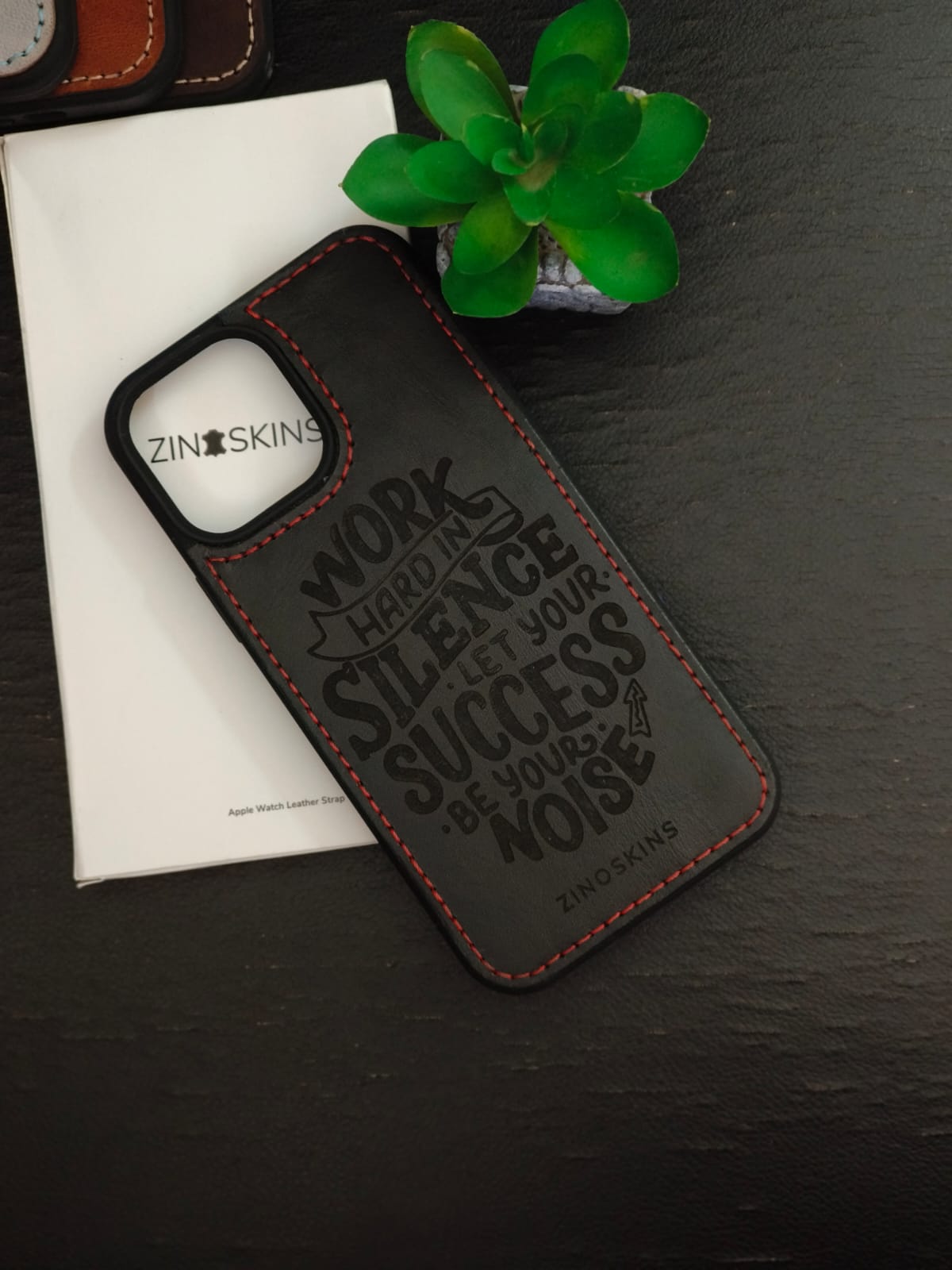 Premium Leather Case for iPhone 11 Back Cover With Motivational Quote Work Hard Engraved by Zinoskins