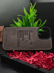 Premium Leather Case for iPhone 12 Mini Back Cover Dark Brown Color With Motivational Quote Never Give Up Engraved by Zinoskins
