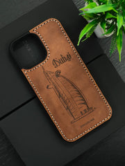 Premium Leather Case for iPhone 16 Plus Back Cover With Burj Al Arab Dubai Engraved by Zinoskins