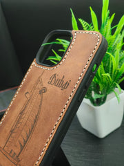 Premium Leather Case for iPhone 15 Back Cover With Burj Al Arab Dubai Engraved by Zinoskins