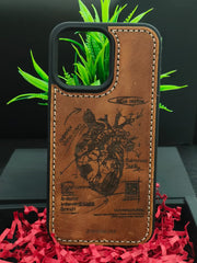 Premium Leather Case for iPhone 16 Plus Back Cover With Heart Engraving by Zinoskins