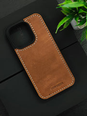 Premium Leather Case for iPhone 16 Pro Back Cover Brown Leather With Ivory Thread by Zinoskins