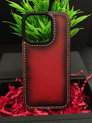 Premium Leather Case for iPhone 12 Mini Back Cover Red Edge Tone Leather With Ivory Thread by Zinoskins