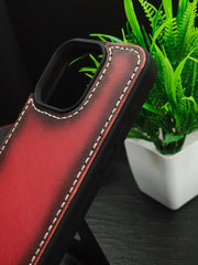 Premium Leather Case for iPhone 16 Back Cover Red Edge Tone Leather With Ivory Thread by Zinoskins