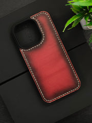 Premium Leather Case for iPhone 16 Plus Back Cover Red Edge Tone Leather With Ivory Thread by Zinoskins