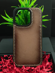 Premium Leather Case for iPhone 16 Pro Max Back Cover Stone Grey Edge Tone Leather With Ivory Thread by Zinoskins