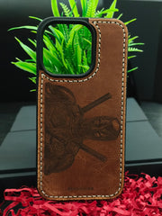 Premium Leather Case for iPhone 15 Back Cover With Deadpool Engraved by Zinoskins
