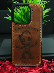 Premium Leather Case for iPhone 15 Plus Back Cover With I Am Groot Engraved by Zinoskins