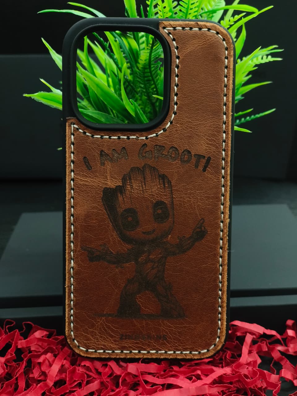Premium Leather Case for iPhone 11  Back Cover With I Am Groot Engraved by Zinoskins