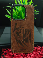 Premium Leather Case for iPhone 15 Pro Max Back Cover With Ironman Engraved by Zinoskins