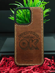 Premium Leather Case for iPhone 16 Back Cover With Every Thing Wil Be OK Engraved by Zinoskins