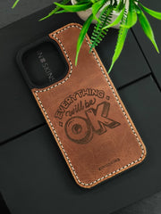 Premium Leather Case for iPhone 15 Plus Back Cover With Every Thing Wil Be OK Engraved by Zinoskins