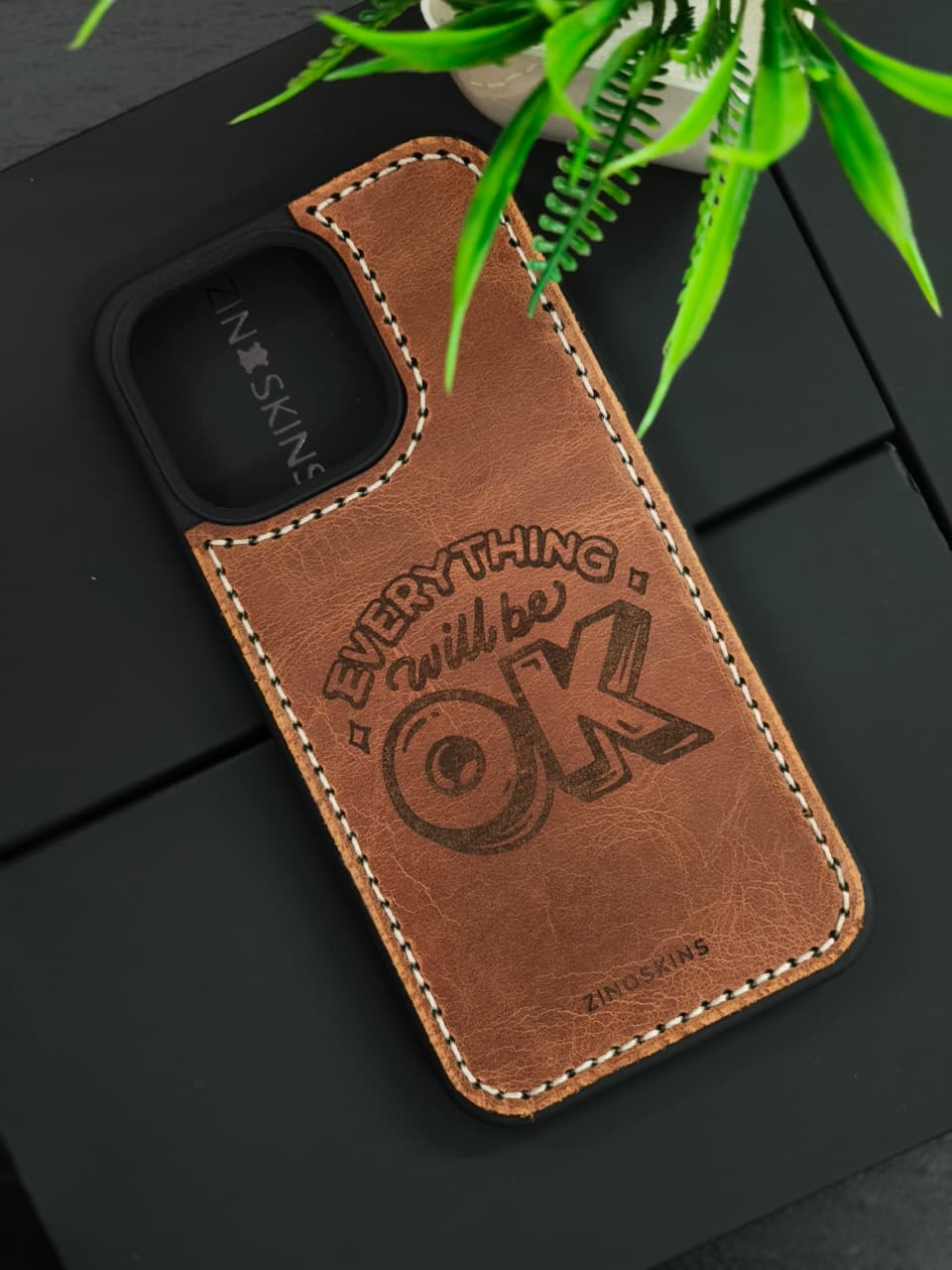 Premium Leather Case for iPhone 12 Back Cover With Every Thing Wil Be OK Engraved by Zinoskins