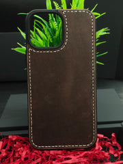 Premium Leather Case for iPhone 15 Pro Max Back Cover Dark Brown Solid Color by Zinoskins