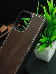 Premium Leather Case for iPhone 15 Back Cover Dark Brown Solid Color by Zinoskins