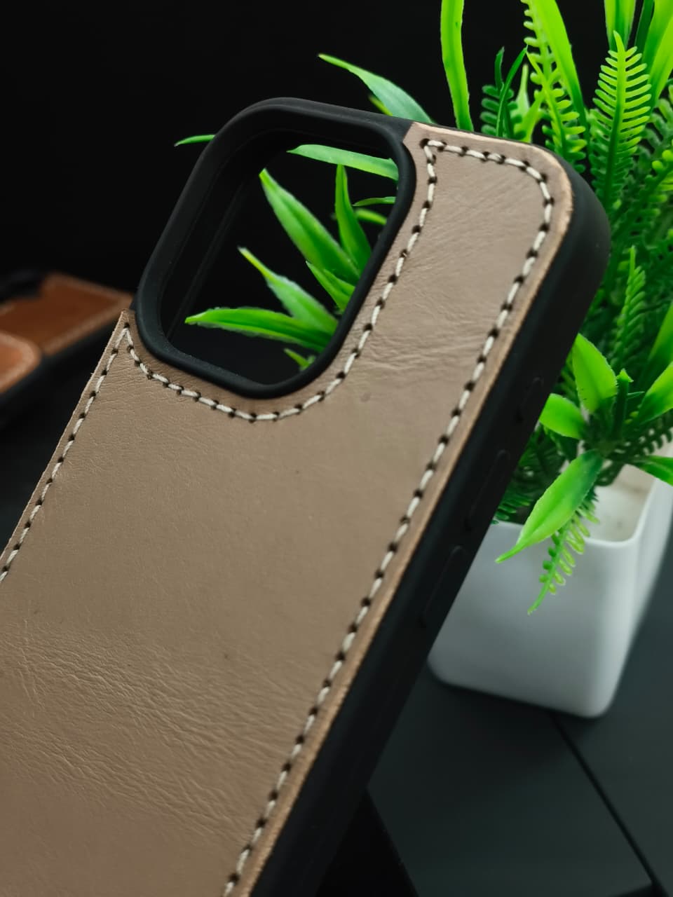 Premium Leather Case for iPhone 16 Pro Back Cover With Stone Grey Solid Color by Zinoskins